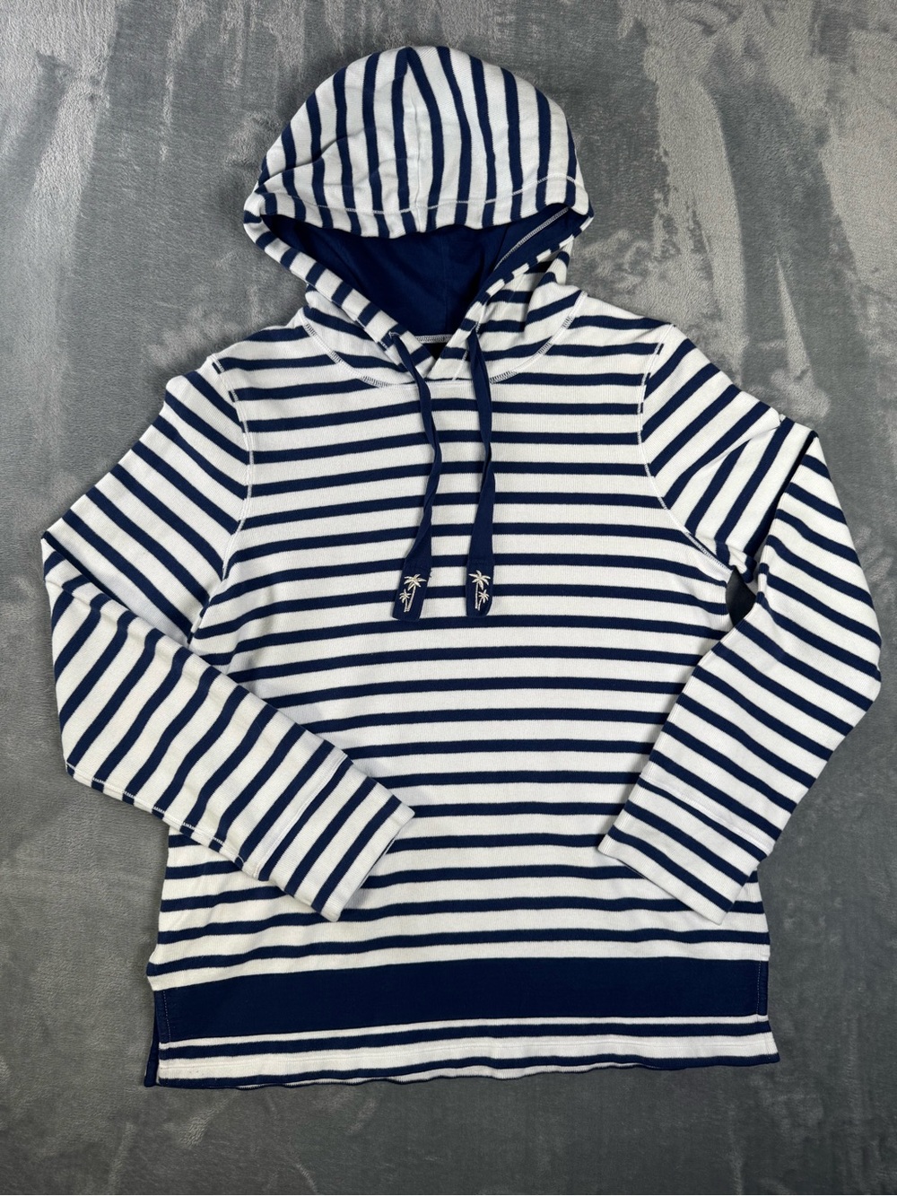 Tommy Bahama Hoodie Womens M Navy White Striped Cotton Pullover Coastal